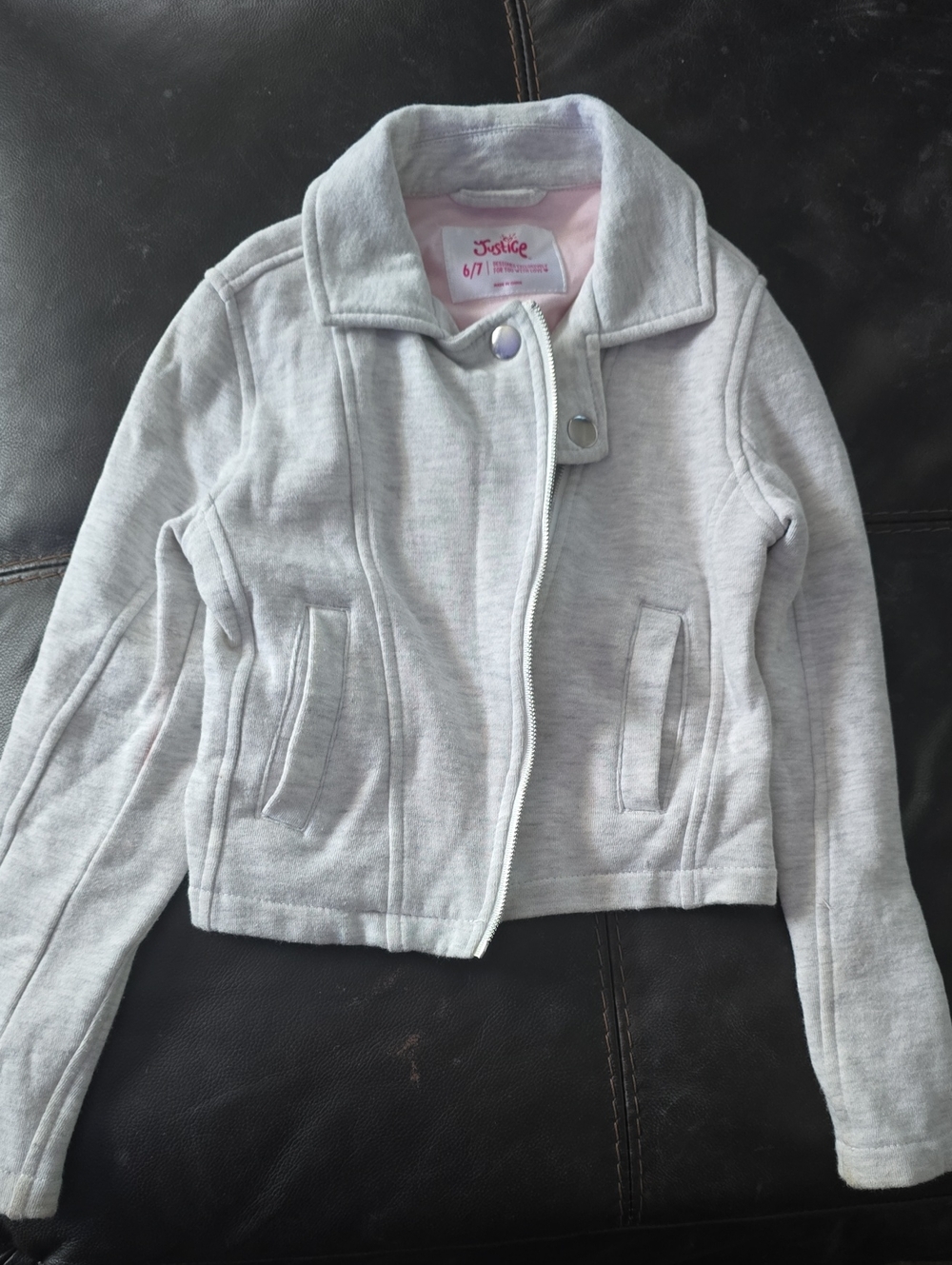 Justice Girls' Light Gray Moto-Style Jacket
